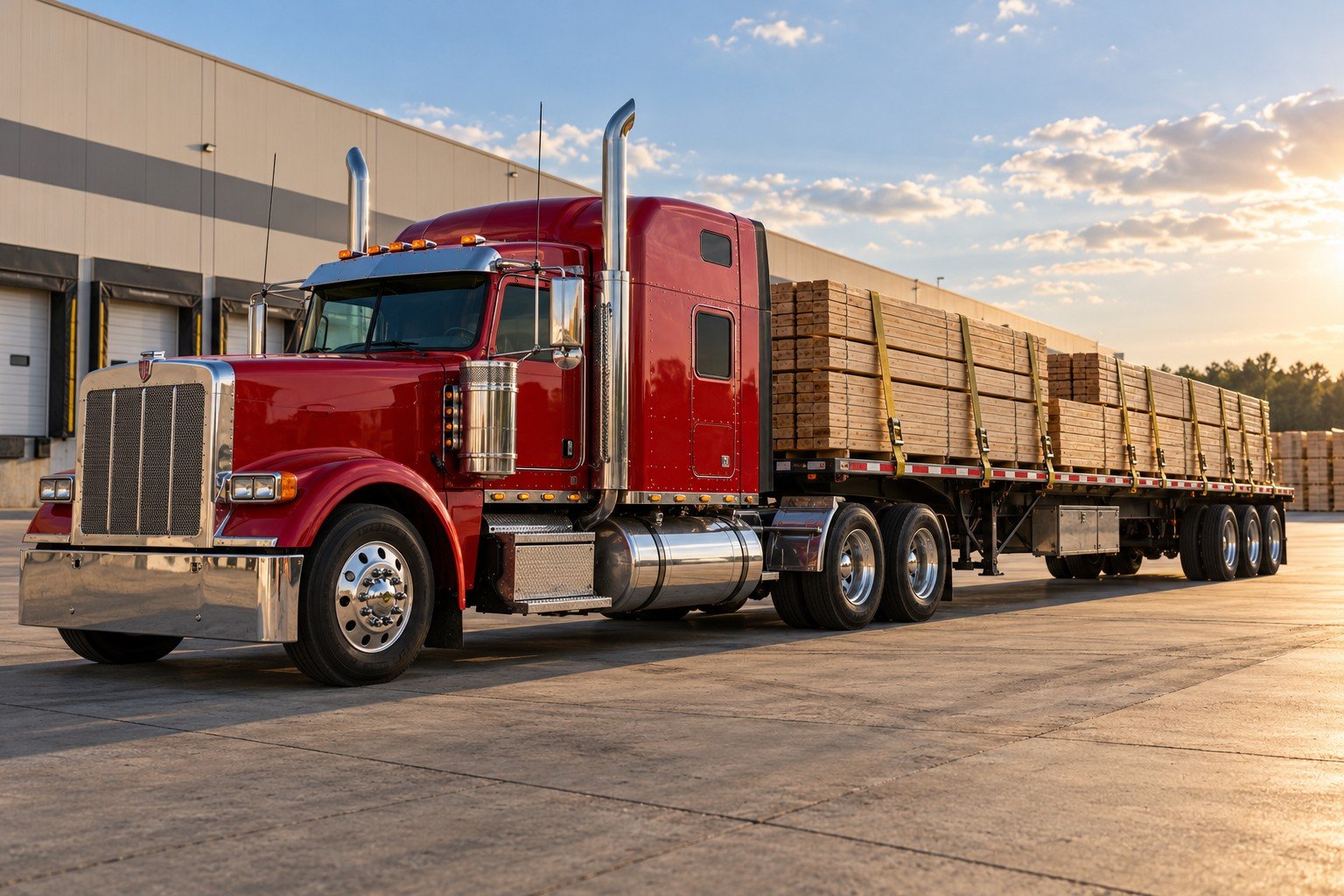 Illustrative Flatbed & step deck trucking scene